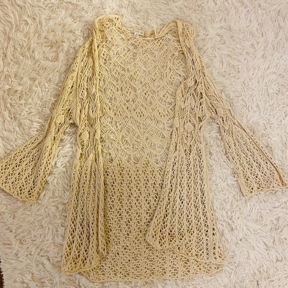 Cream fishnet crochet cream cardigan